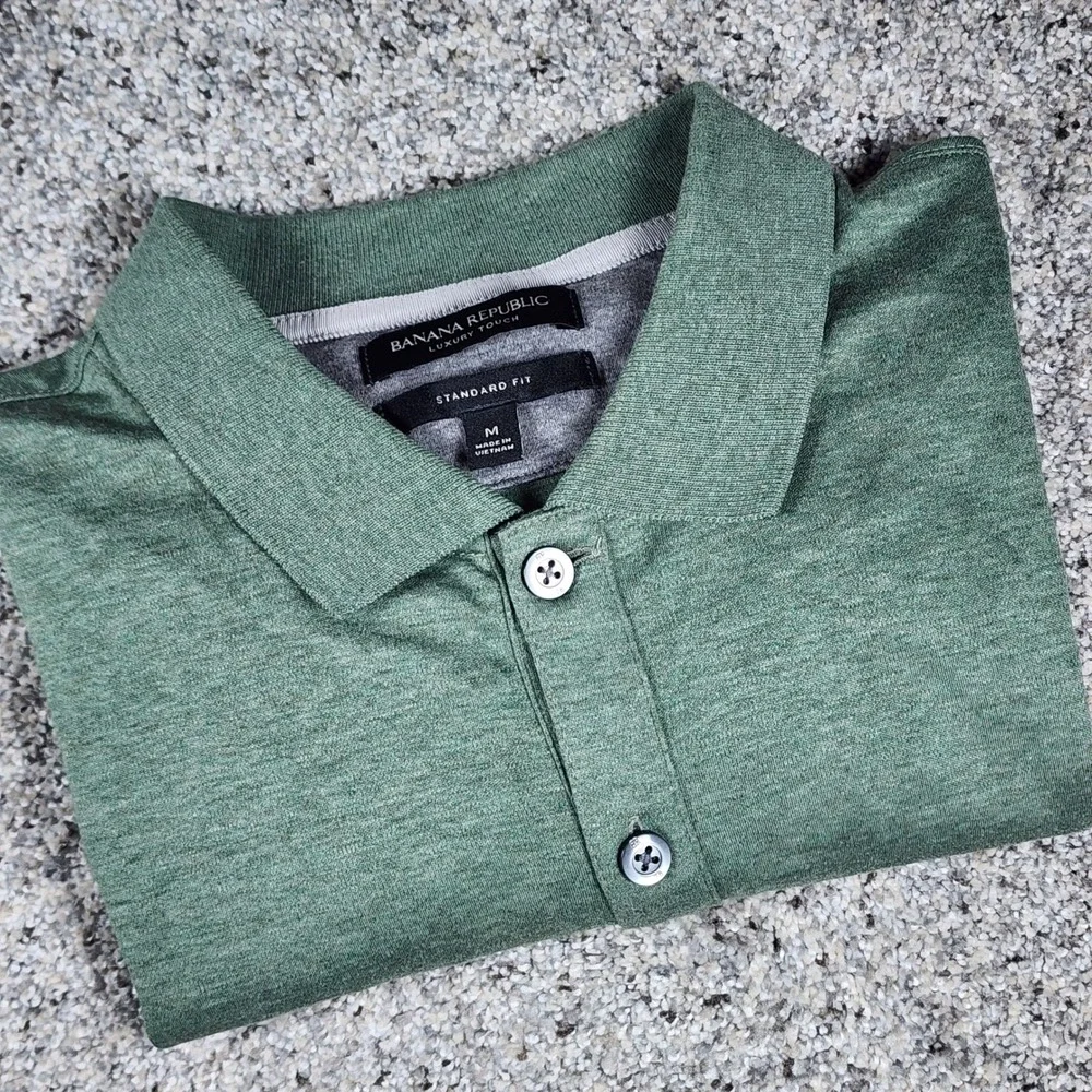 Banana Republic Polo Shirt Mens M Green Luxury Touch Cotton Excellent